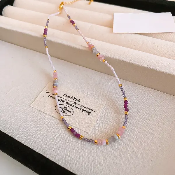 #63 White-Light Purple-Bamboo Artificial Stone Necklace,tkmbeautysupply.com