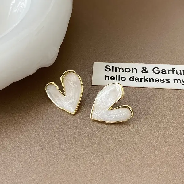 Silver Needle Oil Drop Love Stud Earrings,tkmbeautysupply.com