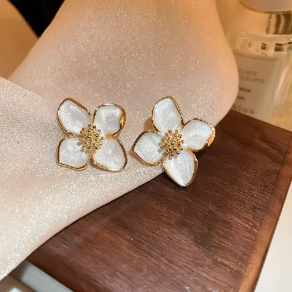 Real gold plated silver needle oil drop flower earrings,tkmbeautysupply.com