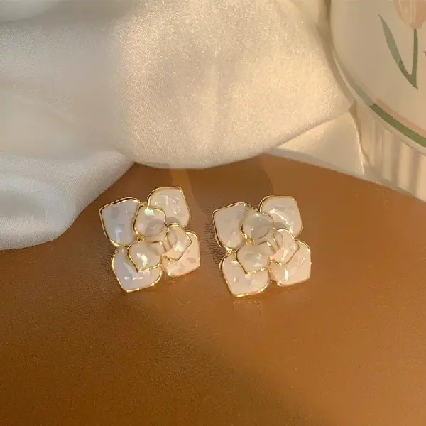 Silver Needle Oil Drop Flower Stud Earrings,tkmbeautysupply.com