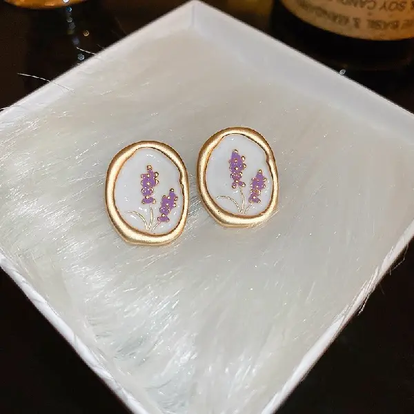 Silver Needle Oil Drop Flower Oval Stud Earrings,tkmbeautysupply.com