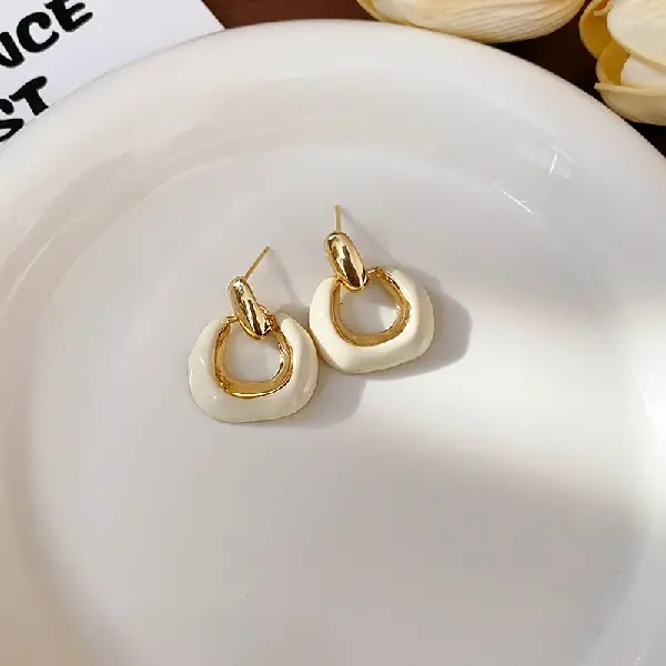 Silver Needle Geometric Oil Drop Square U-shaped Stud Earrings,tkmbeautysupply.com