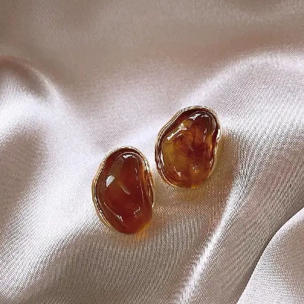 2# silver needle oval resin earrings (real gold plating),tkmbeautysupply.com