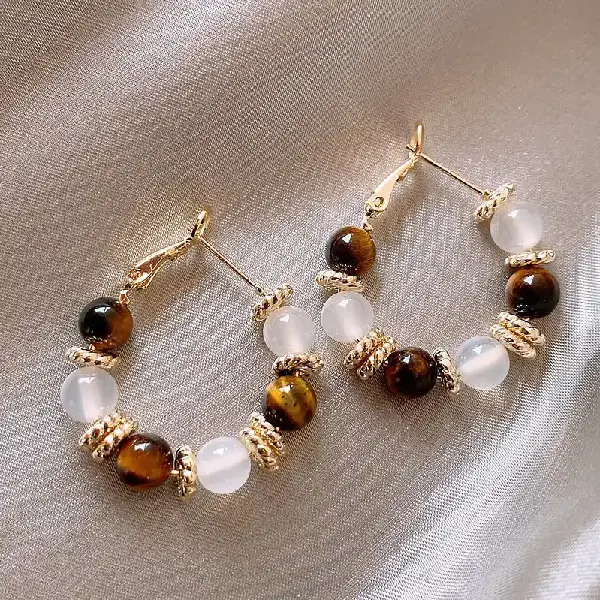 12# Silver Needle Tiger Eye Cat's Eye Earrings (Real Gold Plating),tkmbeautysupply.com