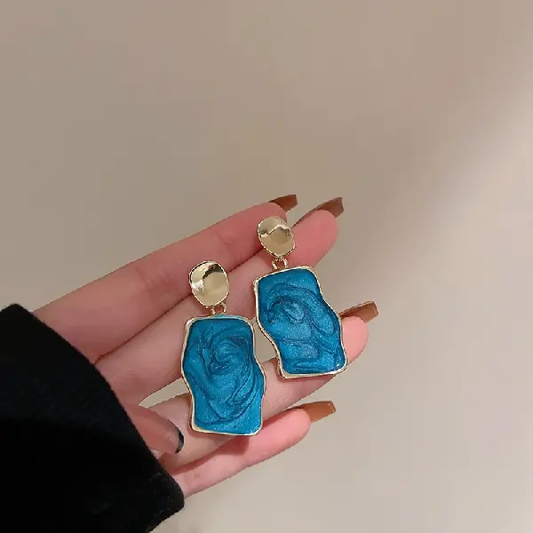 Silver needle-drip oil irregular geometric earrings,tkmbeautysupply.com