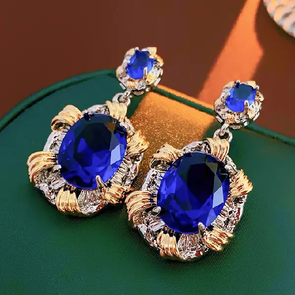 Silver Needle-Blue Zircon Oval Earrings,tkmbeautysupply.com