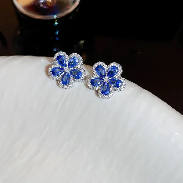 Silver Needle-Zircon Flower Earrings,tkmbeautysupply.com