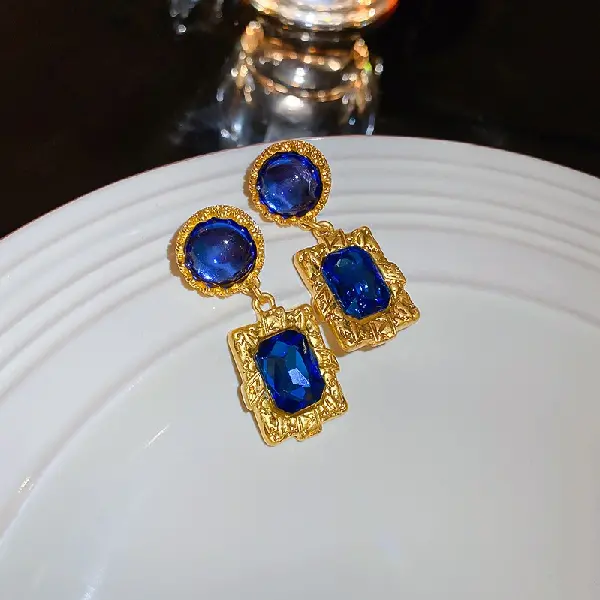 Silver needle-circle diamond square earrings,tkmbeautysupply.com