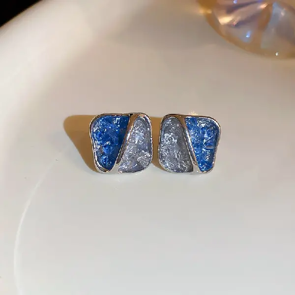 Silver Needle-Contrast Color Crystal Square Earrings,tkmbeautysupply.com
