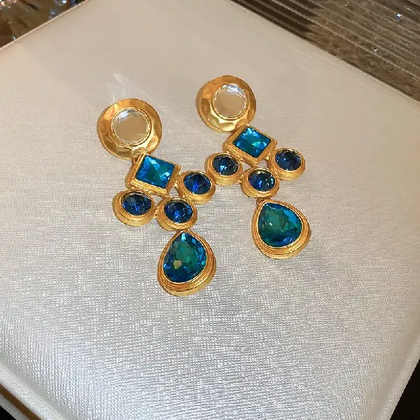 Silver Needle-Diamond Circle Square Drop Earrings,tkmbeautysupply.com