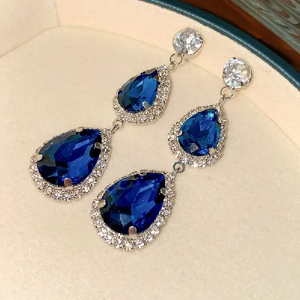 Silver Needle-Diamond Drop Earrings,tkmbeautysupply.com