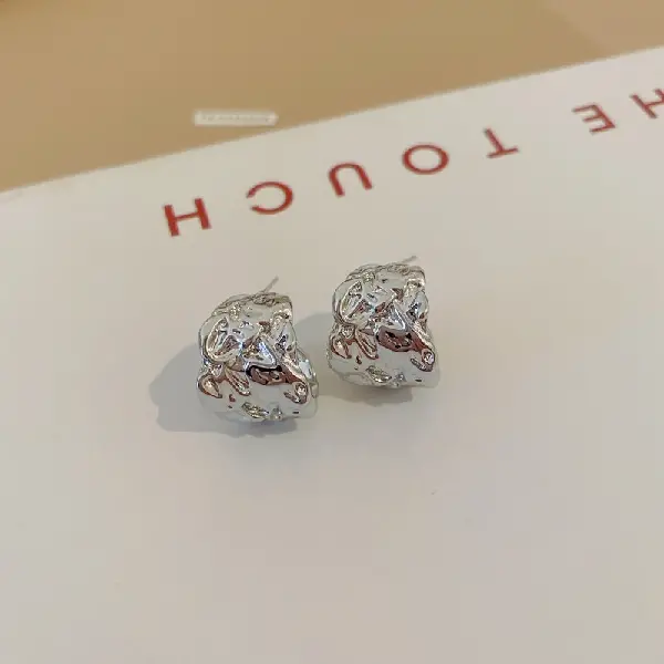 19# Silver Needle-Irregular pleated C-shaped stud earrings,tkmbeautysupply.com