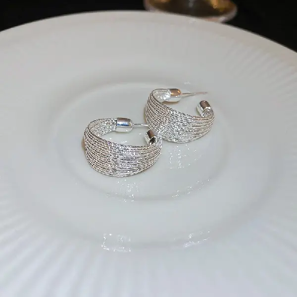 28# Silver Needle-C Shape Earrings,tkmbeautysupply.com