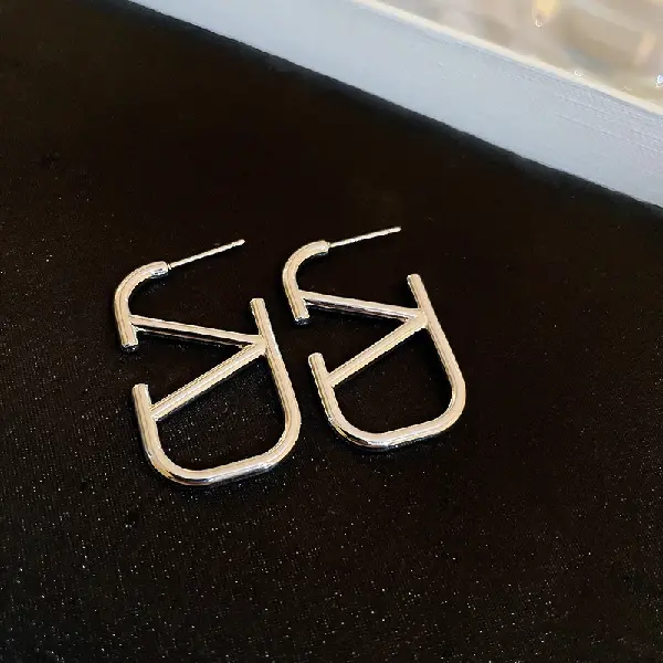 29# Silver Needle-Letter V Stud Earrings,tkmbeautysupply.com