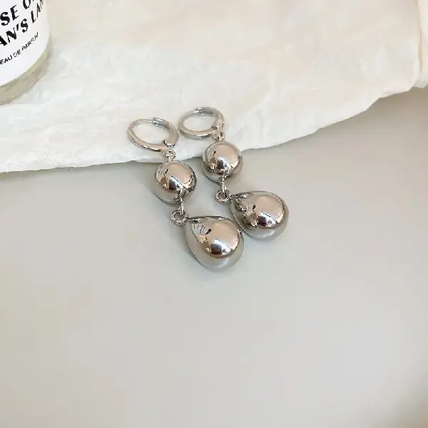 34# earrings - platinum round beads with drop tassels,tkmbeautysupply.com