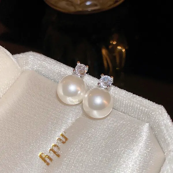 51# Silver Needle-Zircon Pearl Stud Earrings,tkmbeautysupply.com