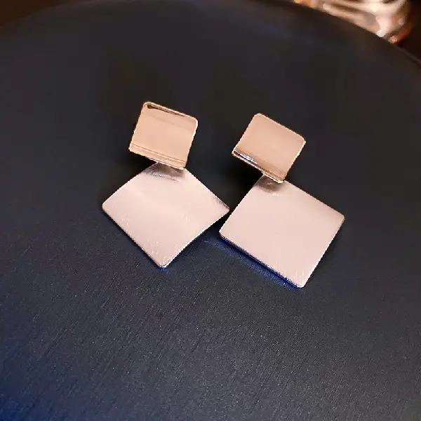 52# silver needle-brushed diamond-shaped earrings (real gold plating),tkmbeautysupply.com