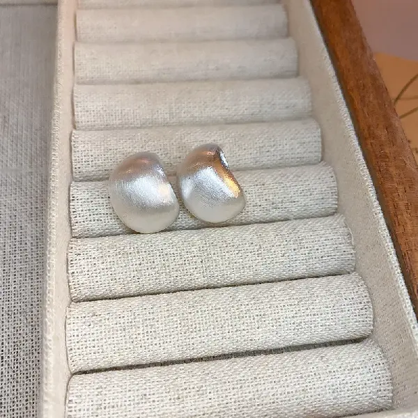 65# Silver Needle-C Shape Brushed Effect Stud Earrings,tkmbeautysupply.com