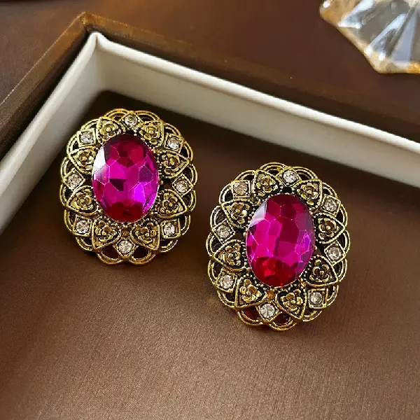 3# Silver Needle-Gold Diamond Oval Stud Earrings,tkmbeautysupply.com