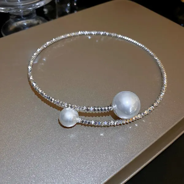 4# Broken Silver Pearl Open Necklace,tkmbeautysupply.com