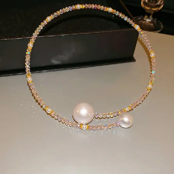 14# Pink-Pearl Crystal Necklace,tkmbeautysupply.com
