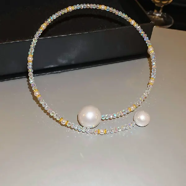 15# White-Pearl Crystal Necklace,tkmbeautysupply.com