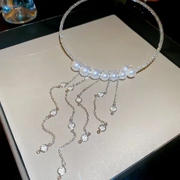 21# glass pearl round tassel necklace,tkmbeautysupply.com