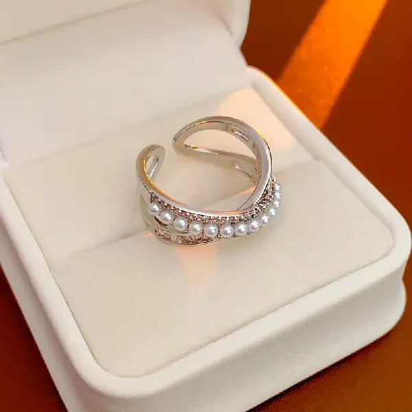 25# Pearl x Cross Open Ring,tkmbeautysupply.com