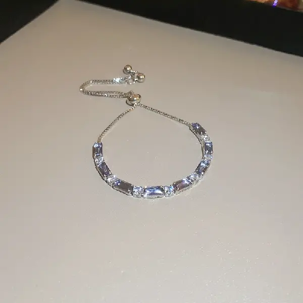 Silver Zircon Box Chain Adjustable Bracelet,tkmbeautysupply.com