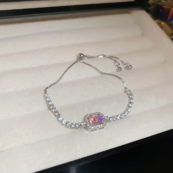 Pink zircon square bracelet,tkmbeautysupply.com