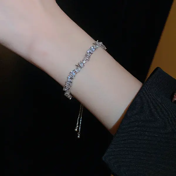 White gold pearl, diamond and zircon stitching bracelet,tkmbeautysupply.com