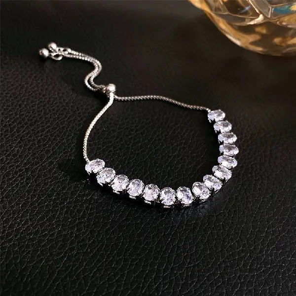Silver Zircon Oval Pull-Out Bracelet,tkmbeautysupply.com