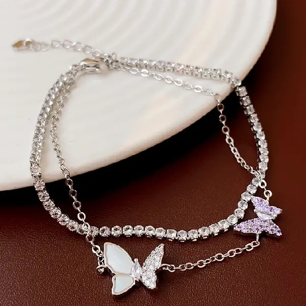 Butterfly Zircon Double Layer Bracelet,tkmbeautysupply.com