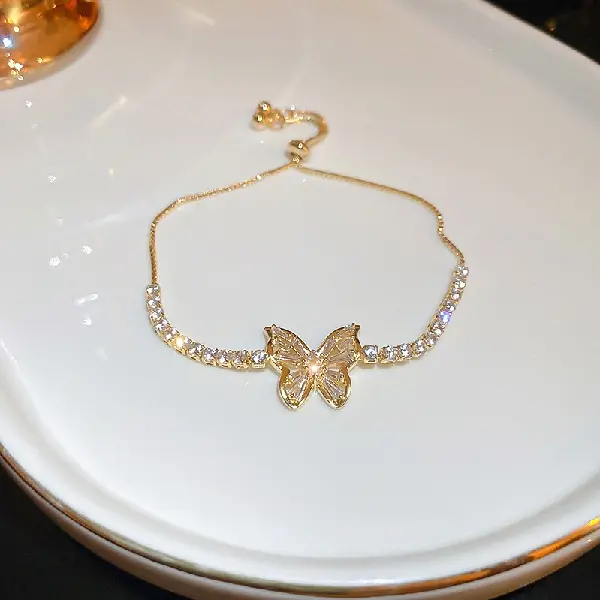 Golden Butterfly Zirconia Square Bracelet,tkmbeautysupply.com