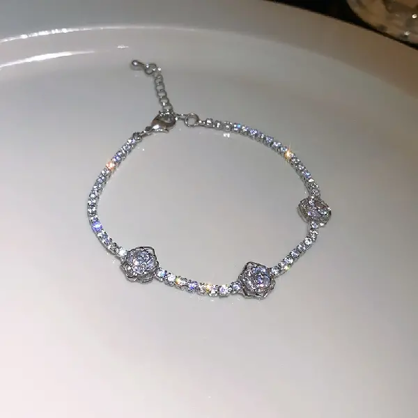 Silver-.Zircon Flower Hollow Bracelet,tkmbeautysupply.com