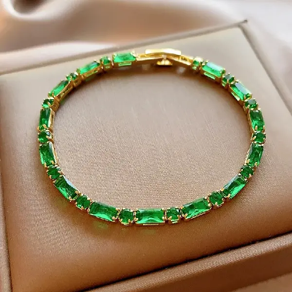14k real gold electroplated emerald zircon bracelet,tkmbeautysupply.com