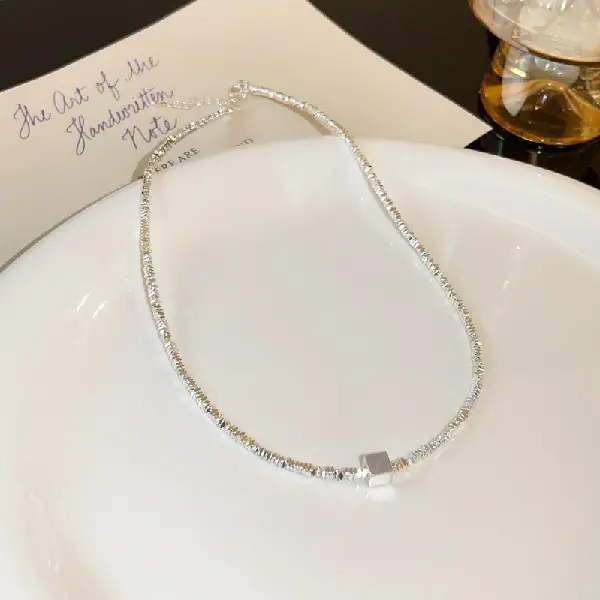 Square silver necklace,tkmbeautysupply.com