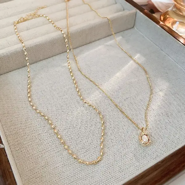 Pleated pearl bean necklace 1 (set of 2),tkmbeautysupply.com