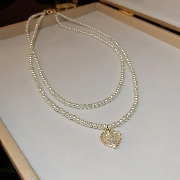 Love Pearl Double Layer Necklace,tkmbeautysupply.com