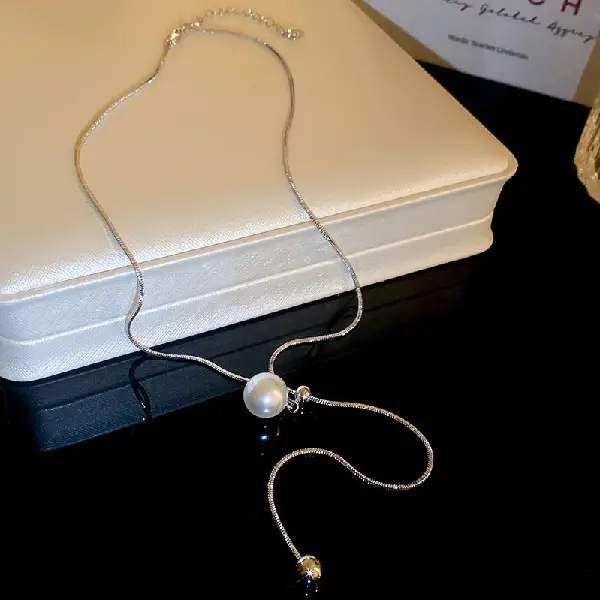 Pearl square pearl double layer necklace chain round bead adjustable necklace,tkmbeautysupply.com