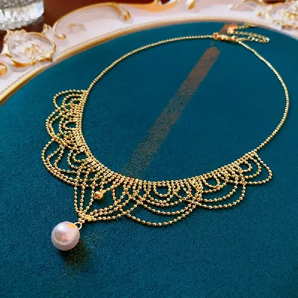 Pearl Lace Braided Necklace,tkmbeautysupply.com