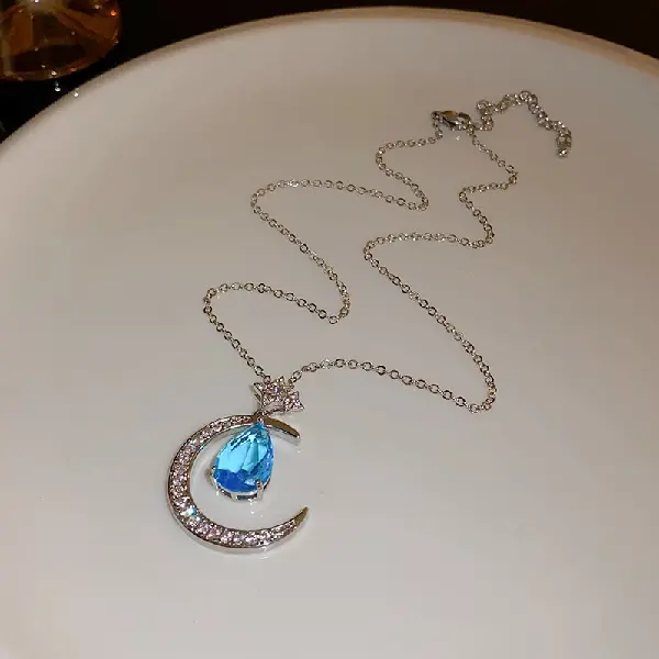 Zircon Star Moon Drop Necklace,tkmbeautysupply.com