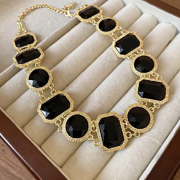 27# necklace-gold-black (18K real gold plating),tkmbeautysupply.com