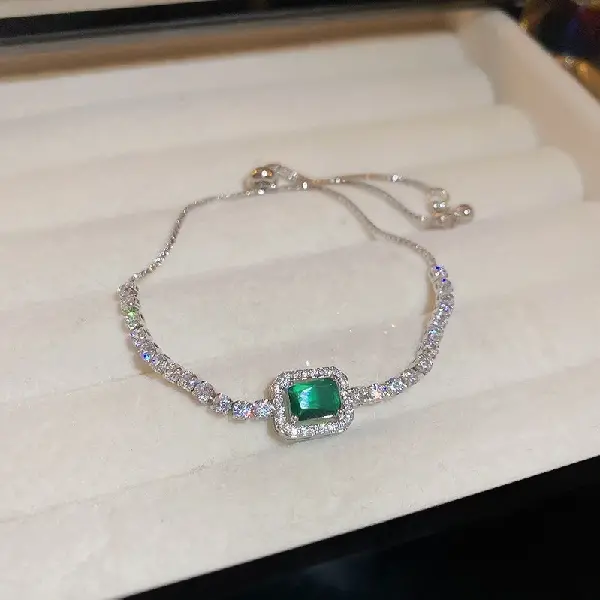 13# Silver-Green-Zircon Square Bracelet,tkmbeautysupply.com