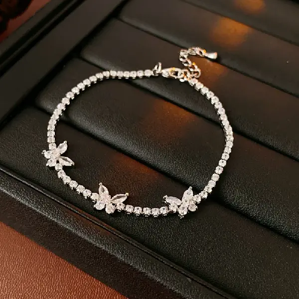 29# Silver-Butterfly-Zircon Square Bracelet,tkmbeautysupply.com