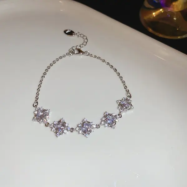40# Silver-Zircon Diamond Flower Pattern Bracelet,tkmbeautysupply.com