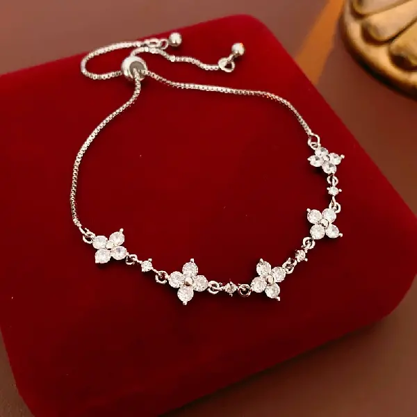 43# silver-snowflake flower rhombus zircon adjustable bracelet,tkmbeautysupply.com