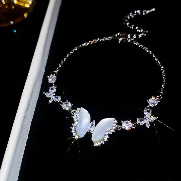 46# Silver-Resin Butterfly Zircon Bracelet,tkmbeautysupply.com