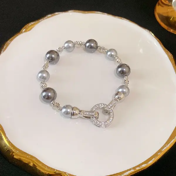 51# Silver-Gray-Zircon Pearl Irregular Round Bracelet,tkmbeautysupply.com