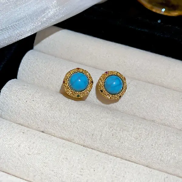 15# Silver Needle Turquoise Stud Earrings-Gold-Silver.,tkmbeautysupply.com